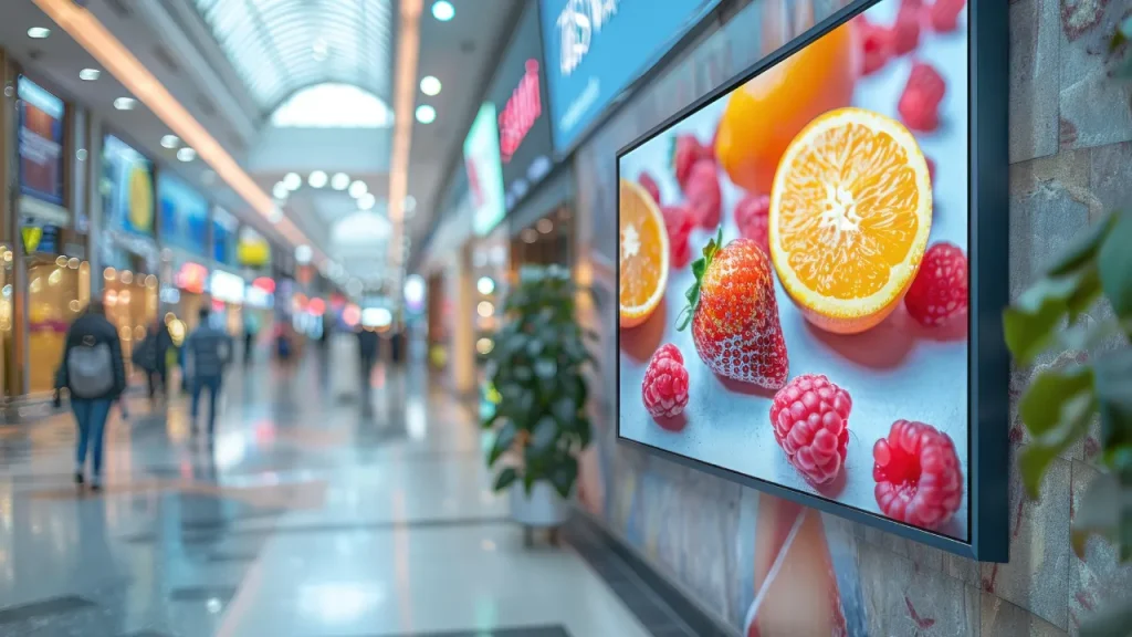 アーケード内の店舗に設置されたLEDビジョン